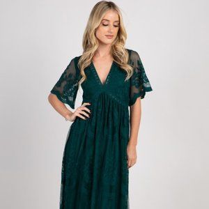 Pinkblush Forest Green Lace Maxi Dress, L